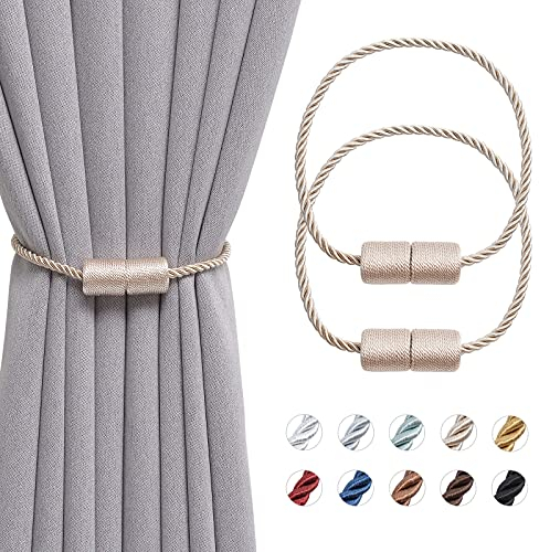 Pretty Jolly magnetische Vorhang Raffhalter handgefertigtes Gewebe Seil Vorhang-Raffhalter Einfachheit dekorative Vorhang drapieren Krawatte zurück für Haus & Büro Fenster Drapery, Beige, 2 Stück