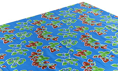 First Choice Vinyls Alux Oilcloth Tablecloth for Patios, Picnic and Kitchen Tables - Strawberry Blue - Plastic Vinyl - Mantel de Plastico (55x70in Oval)