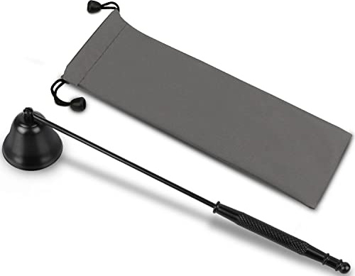 GOSGOONE Candle Snuffer, Elegant Candle Extinguisher with Long Handle, Hinged Candlesnuffers Wick Snuffer Candle Accessory for Putting Out Candle Flame Safely, Candle Stopper with Storage Bag (Black)