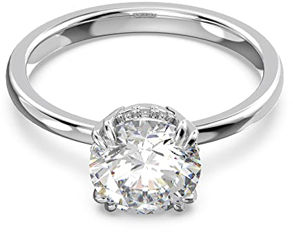 Swarovski Stilla Cocktailring, Rhodinierter Damenring mit Strahlenden Swarovski Kristallen