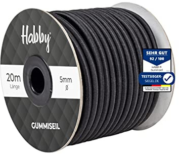 Habby Accessories spänngummi för presenning, expanderrep, gummirep för släpvagnspresenning, presenningsrep, bungee cord, spännrep, mycket elastiskt rep, svart (20 m 5 mm