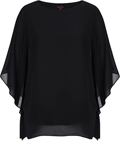 Hanna Nikole Ladies Plus Size Vintage Blouse Crew Neck Batwing Sleeves Tunic Schwarz 48