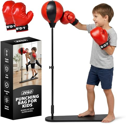 Zeno Punching Bag for Kids Boxing Set with Stand | Kids Boxing Set with Gloves, Ball | Adjustable Height Freestanding for 3-8 Years Old Boys and Girls