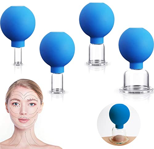 4 Piece Cupping Glass Set, Facial Cupping Set, Face Vacuum Suction Massage Bowls Neck Head Face for Gede Body Area, for Firm Skin, Wrinkle Reduction, Detoxification, Stimulation Lymphatic Flow