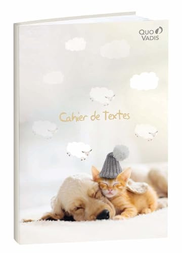 Quo Vadis - Cahier de textes - Français - Mes potes à pattes mignons - Chaton Chien - Journalier - 15x21 cm - Papier Clairefontaine blanc - Fabrication française