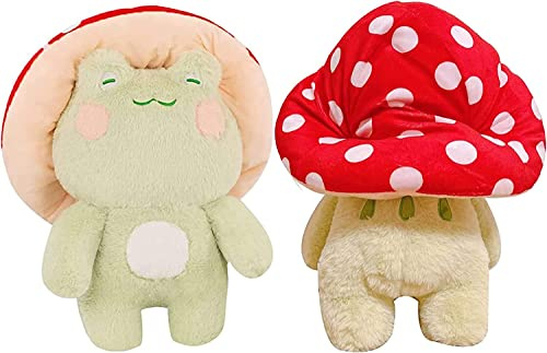Enivtfz Frog Plushies Toys, 17 Cute Frog Pillow with Mushroom Hat Stuffed Animals, Kawaii Plushies Gift for Kids Girls Adults Valentines Birthdays Gift（Light Green Red hat, 17inch