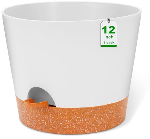 GARDIFE Macetas de 12 Pulgadas, macetas de autorriego, macetas Grandes de plástico con depósito Profundo y Agujeros de Alto Drenaje para Plantas y Flores de Interior y Exterior, Color Blanco