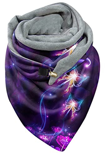Dreiecksschal Tuch mit Verschluss Lässige Mode Wrap Winter Warmer Schal Warmer Scarf Dreieckstuch Winterschal weiches Halstuch mit einem süßen Clip Lockere Print Dreiecksschal (Purple, One Size)