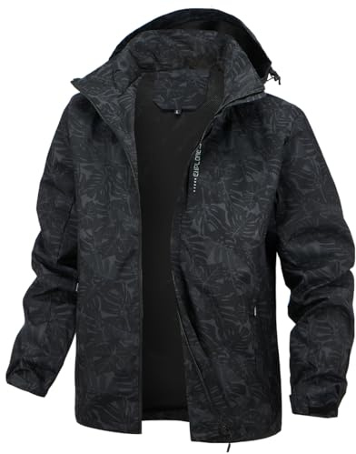 PADOLA Herren Jacke Herren Übergangsjacke Wasserdichte Regenjacke Windbreaker Windjacke Camouflage Softshelljacke Bomberjacke leichte Sommerjacke (6288 Schwarz M)