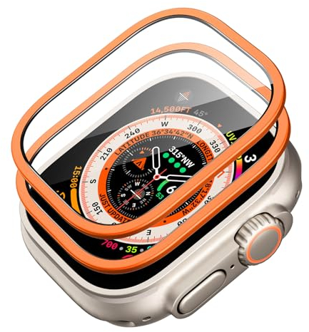 ESR 2er-Set Armorite Panzerglas für Apple Watch Ultra 3/2/1 (2025/2024/2023/2022, 49 mm), Militärischer Schutz, Gehärtetes Glas mit Aluminiumlegierungsrahmen, Kratzfest, Orange