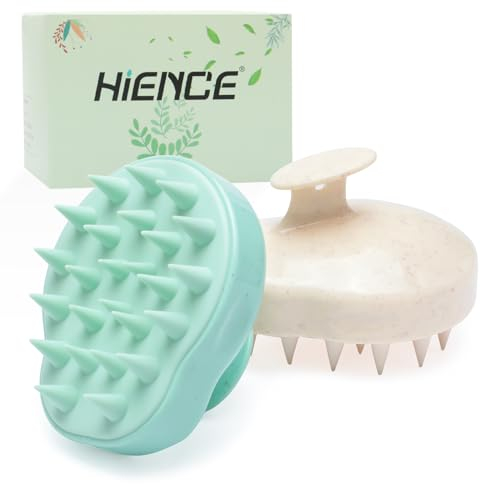 Hience 2er-Pack Shampoo Bürste zur Kopfhautmassage mit Weichen Silikonborsten, Peeling-Kopfschrubber zur Schuppenentfernung und für Haarwachstum, Nasses & Trockenes Haar, Mintgrün & Beige