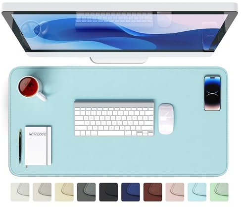 GOMIN Schreibtischunterlage 80x40cm - PU Leder Mauspad Wasserfest & Rutschfest - Laptop Tischunterlage Groß - Leicht zu reinigende Schreibunterlage - Mousepad XXL für Büro und Home-Office - Hellblau