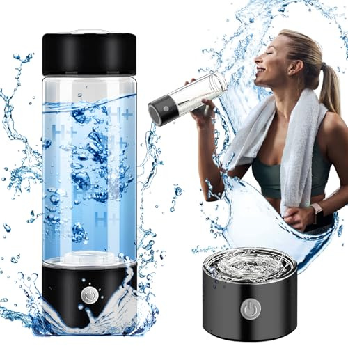 PQETBV Botella de Agua de Hidrógeno, Generador de Agua Hidrogenada de 420 ml, Generador Portátil de Agua de Hidrógeno Rica para Deporte, Hogar, Oficina, Viajes y Bebida Diaria (Negro)