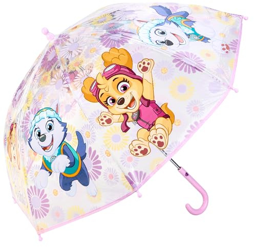 Paw Patrol Kids Clear Dome Umbrella – Children's Character Umbrella with Transparent See Through Canopy, Lightweight & Windproof School Rain Umbrellas for Girls | with Safety Opening