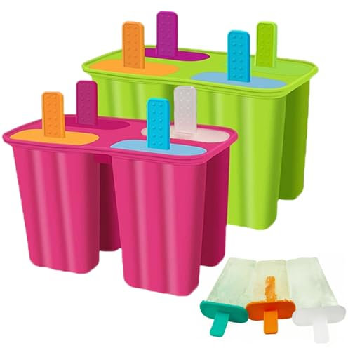 Stampi per Ghiaccioli,Silicone Stampi per Gelato,Set Stampini Gelato, Ghiaccioli Stampo Senza BPA,Formine Ghiaccioli Riutilizzabile per Bambini, per Gelato DIY Cioccolato(Verde + Rosa,2 Piezas)