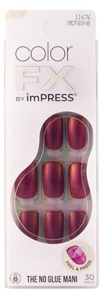 KISS Impress Color FX No Glue Mani 30 Pcs Press on Nails, Medium False Nails, Metallic Chrome & Cat Eye, Peel & Press, Hassle-Free Removal, Includes Manicure Stick, Prep Pad & File (Talkin, Medium)