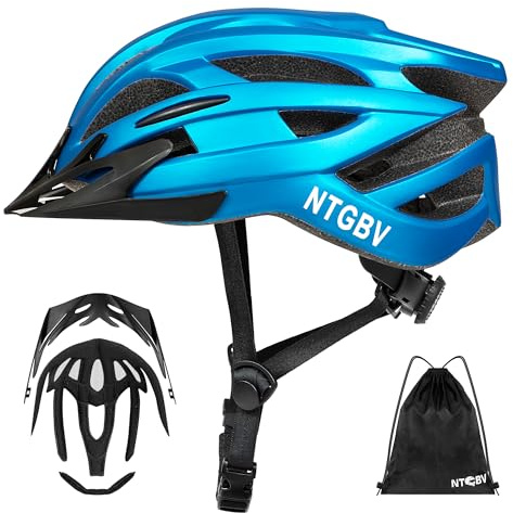 NTGBV Adult Bike Helmet for Men/Women with Helmet Bag 2 Removable Moisture-Wicking Liners & Visors Lightweight Shockproof Adjustable CPSC/ASTM Safety Certified for Road/Commute/MTB Metallic Blue L