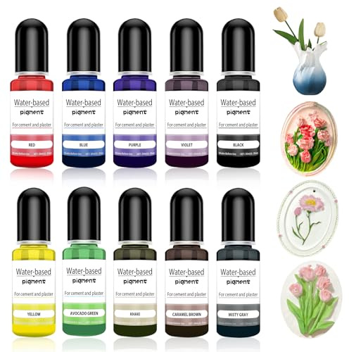 SHOPPGO Colorante Pigmenti a base d'acqua Pigmenti Coloranti per intonaco Cemento, Ceramica, Cemento, Colorazione Gesso, Produzione Fai da Te 10 ml x 10 pezzi