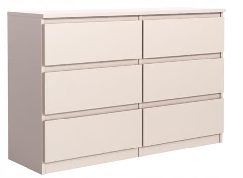 MebLocker Commode 6 Tiroirs Kaschmir 120 cm - Design Minimaliste - 120 x 39 x 78,5 cm - Meuble de Rangement Spacieux pour Chambre, Salon ou Bureau