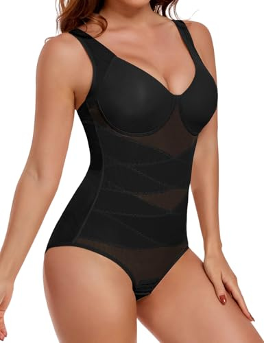 Yuson Girl Body Gainant Femme Ventre Plat Bodysuit Gaine Amincissante Sculptante Shapewear Invisible Combinaison sans Manches Minceur Body Shaper Lingerie Top avec Soutien-Gorge(Noir, XL)