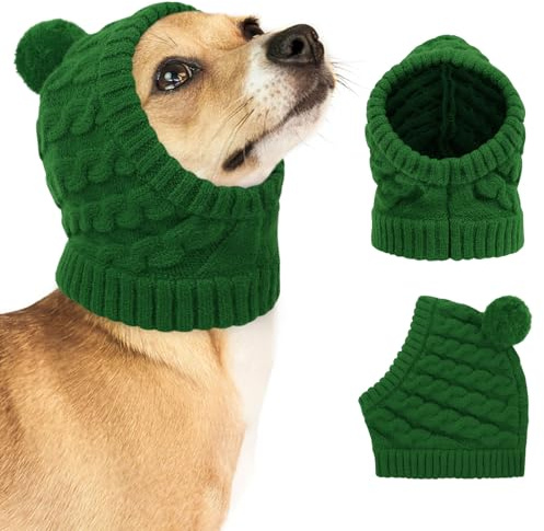CITÉTOILE Bonnet de Noël pour Chien avec Pompon, Doux Bonnet Tricoté à Motif Tresse pour Mascotte Festive, pour Animaux de Compagnie, Vert, S