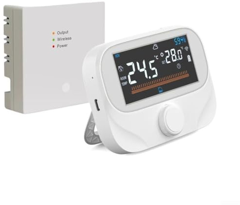 Termostato de caldera inalámbrico inteligente con NO WiFi para Smart, con control remoto de aplicación, períodos de tiempo programables y pantalla meteorológica interior (WiTH3-NO Wifi )