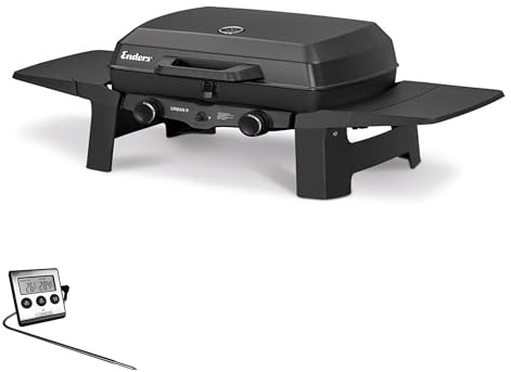 Enders® Gasgrill Urban II inkl. Thermometer, Tischgrill, Grillen-, Kochen- und Backen Funktion, 2 Brenner Edelstahl, Balkon-, Camping-Grill, Aluguss-Gehäuse, Gusseisen-Rost