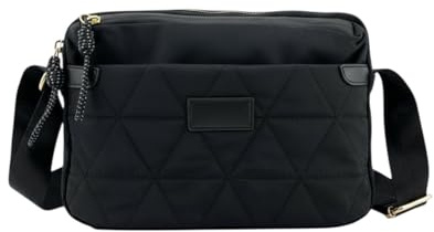 MODELISA - Bolso Bandolera Cruzado Acolchado con Correa Ajustable, Múltiples Compartimentos para Mujer (Negro)