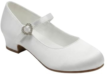Mary Janes, zapatos blancos para comunión para niñas, con cierre de hebilla y corazón, para ocasiones especiales, White, 31 EU