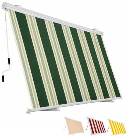 Paluplus Tenda da Sole a Caduta Cassonata, Misura 300x250 cm, con Cassone di protezione e Braccetti Fermatenda, Telo Resistente 280 g/m², per Balcone e Terrazzo -5401F -9,3 (Verde e Bianco)