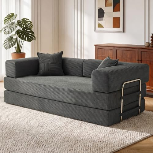200cm Sofá Cama 3 Plazas con Espuma y Muelles para Salón,Gris | Modular,Versátil 5 en 1,Pana