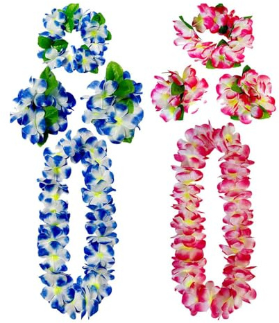 Ghirlanda Hawaiana Collana 8 Pezzi Tropicale Ghirlandes Hawaii Hula Collane Hawai Fiori Rosa Blu Fioris-Ghirlande Decorazione per Estate Festa Tema Hawaiano Vacanza Spiaggia Carnevale