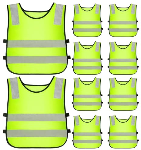 Lot de 10 Gilets de Sécurité Enfant – Coton 41x45.5cm | Chasuble Haute Visibilité Sécurité Routière | Veste Réfléchissante pour Marche Course Vélo Ski Camping Usage de Groupe