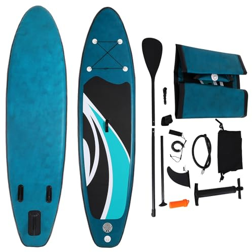 HUOMMGS Stand Up Paddling Board med pump, paddel, fena, säkerhetslina, bärväska 305 cm premium supbräda upp till 150 kg surfbräda uppblåsbar paddleboard för surfing, paddling (grön)