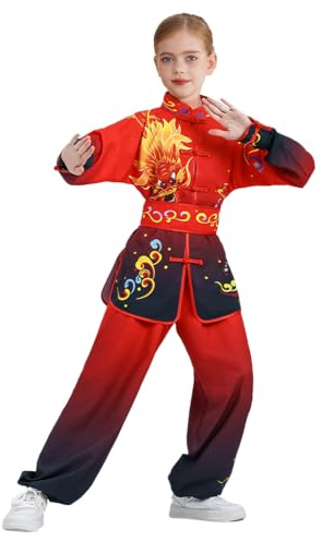 Choomomo Boys Girls Dragon Chinese Top with Pants Kung Fu Suit Sets A Red Black 4-5 Years