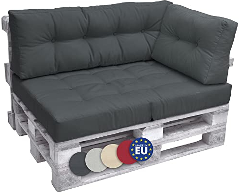 Beautissu Outdoor Pallet Furniture Cushions Arm Pad 60x40x15 cm - Euro Pallet Sofa Lounge Cushion Garden Bench Graphite Grey - Eco Elements