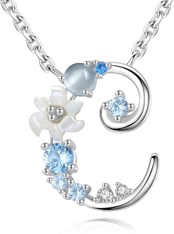 VIKI LYNN Collier Pendentif Lettre Initial C en Mon Collier Prénom Personnalisé en argent fin 925 et Oxyde de zircon Idée cadeau noël pour vos amis Vente seule