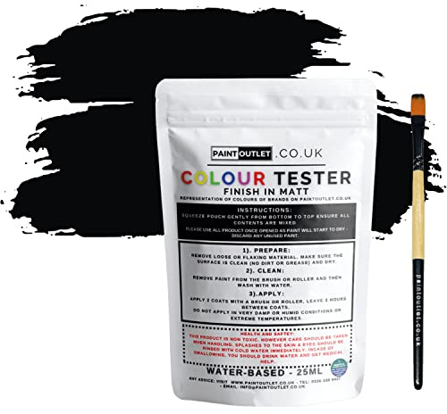 HQC Paint Wall and Ceilings Matt | Sample Colour Tester Pot with Brush | Quick Drying Quality Interior Paint | Contemporary Finish | Black Colour 25ml