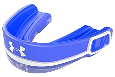 UNDER ARMOUR Gameday - Paradenti professionale per calcio, lacrosse, basket, hockey, boxe, ecc. con cinghia per casco rimovibile, per ragazzi e adulti, colore: blu