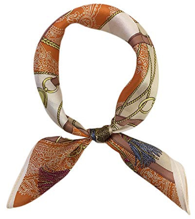 FONYVE 100% Mulberry Silk Scarfs for Women - Lightweight Square Satin Head Scarf - Small Silk Hair Scarf for Sleeping 21 x 21, 67 Chain Orange, S
