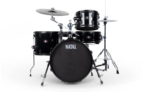Natal DNA Stealth Drum Kit, Low Volume, Real Feel, compact drum kit with low volume cymbals, sticks and Stool Black