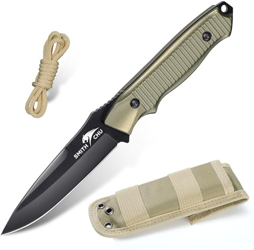 SMITH CHU Outdoor Messer mit Paracord, Scharf Survival Messer mit Scheide, Full Tang Bushcraft Messer aus 154CM Edelstahl, Griff aus Legierung, Geschenk für Männer