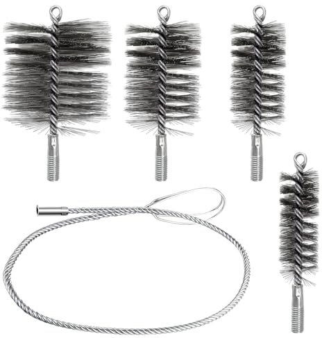 4 Pièces Kit de Ramonage Poils Forts, Grande Facilité D'utilisation, Brosse pour Tuyau de Poêle Nettoyage de Tuyaux et Elimination de la Rouille, Kit Ramonage Poele Pellet 30mm 50mm 80mm 150mm (1)