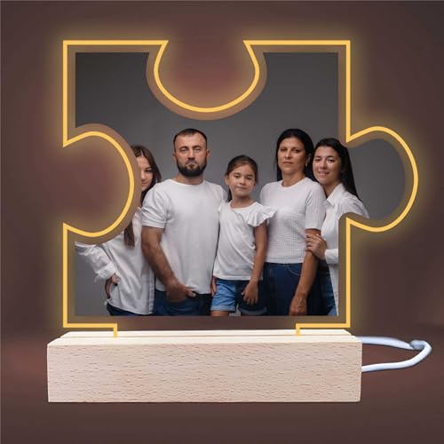 INDIGOS UG - LED Lampe personalisiert - Nachttischlampe - Puzzle - personalisierte Lampe - mit Foto & Wunschtext - personalisierte Geschenke - Acrylglas 14x14 cm - optionale Lampe warmweiss
