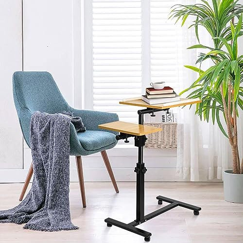 OHMG Table de Chevet à Roulettes Réglable - 2 Plateaux pour Fauteuil et Ordinateur Portable, Plateau Repas Canapé