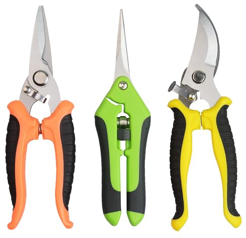3 Stück Garten Gartenschere Astschere Professionelles Blumen Bäume Set aus rostfreiem Edelstahl für Rosen, Äste, Hecken, Obst, Gemüse, Bonsai Schere, Gartenarbeit Werkzeug (Gemischte Farben)