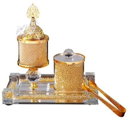 Juego de soportes decorativos resistentes al viento para incienso, con charola de almacenamiento, tarro y pinzas, difusor de fragancias de estilo árabe, regalo decorativo para el hogar