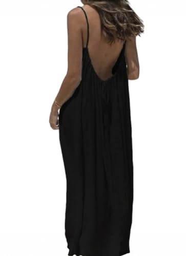Backless Cami Dress Womens Summer Casual Sleeveless Dresses for Beach 2026 Vacation Open Back V Neck Tshirt MooMoo Loose Fit Sun Dress Plain Dresses Summer Clothes Women Black