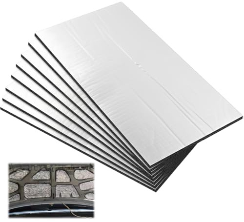 LAKPYN 8 Pièces Isolation Phonique Tapis Lnsonorisant pour Autocollant Isolation Phonique Voiture Tapis Lsolant, Insonorisant Voiture pour Étanche Lgnifuge (250 x 180 x 5 MM)