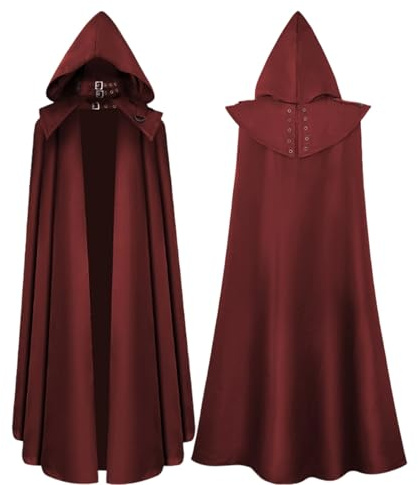 Cappotto lungo gotico trench da uomo, mantello con cappuccio, stile stregone, costume da diavolo rinascimentale maxi medievale, mantello rinascimentale con cappuccio per adulti, O rosso., L